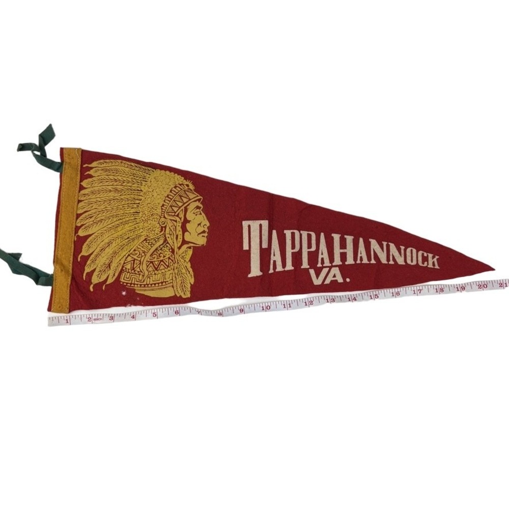 Vintage Tappahannock Virginia Pennant 20" Red Gold Native American Head Souvenir